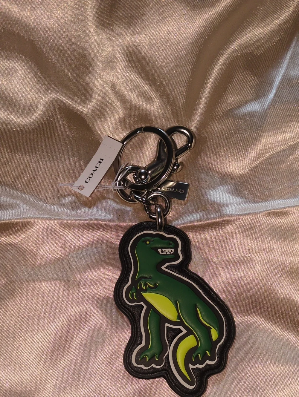 Coach Green and Yellow Dinosaur Keychain Charm